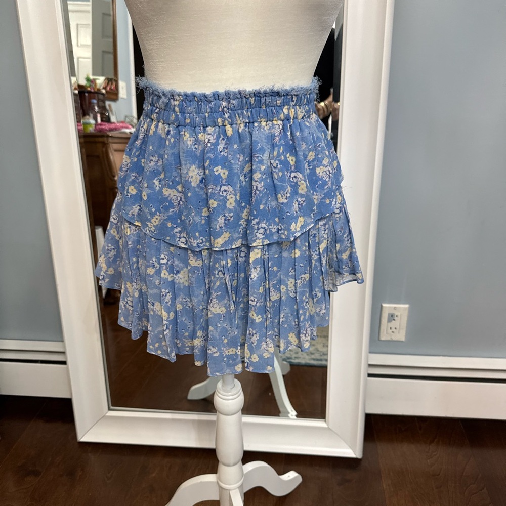 LoveShackFancy Blue Floral Mini Skirt